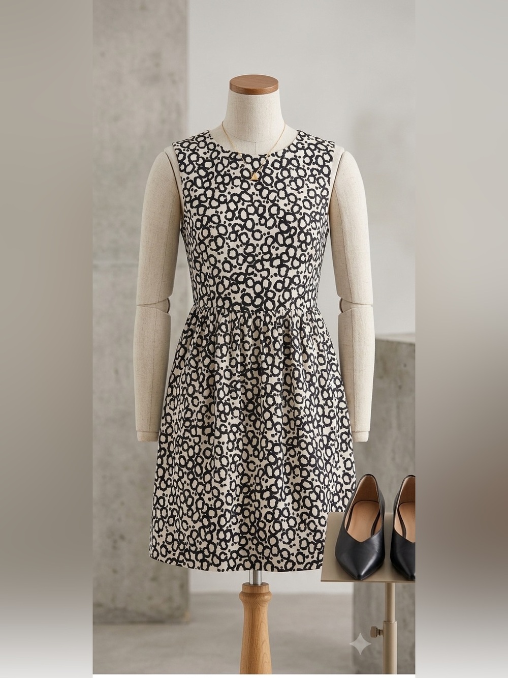 Zara Black & White Abstract Leopard Print Sleeveless Dress